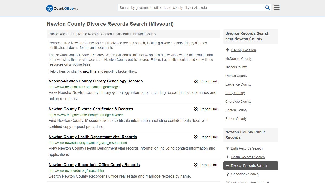 Newton County Divorce Records Search (Missouri) - County Office