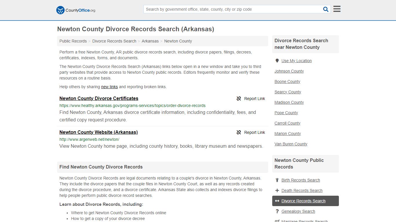 Newton County Divorce Records Search (Arkansas) - County Office