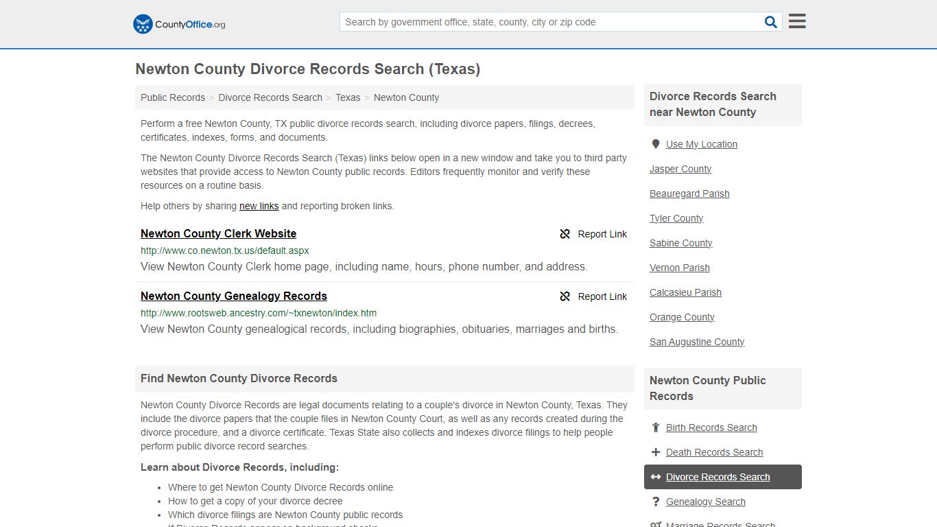Newton County Divorce Records Search (Texas) - County Office