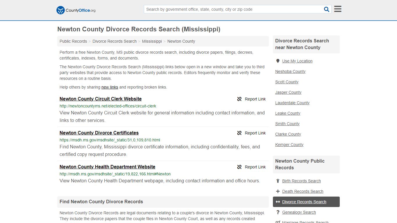 Newton County Divorce Records Search (Mississippi)